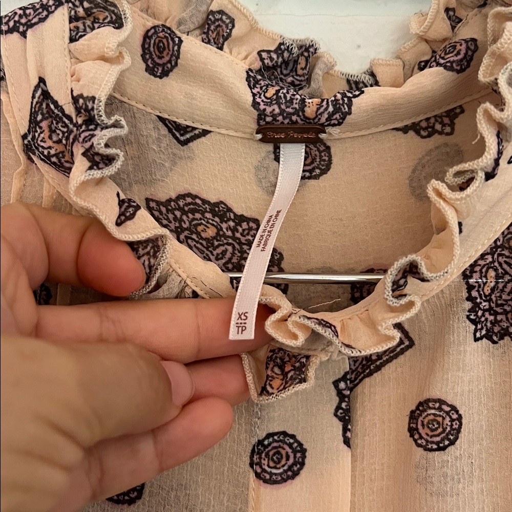 Like New Free People Ivory "Turn Turn" Balloon Sleeve Sheer Mini Dress, XS - Picture 6 of 7